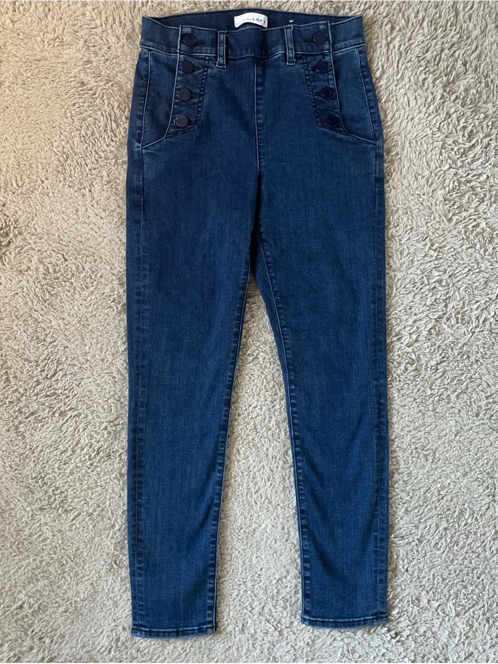 LOFT Coastal Preppy Old Money Nautical Button Fly High Waist Skinny Size 26/2